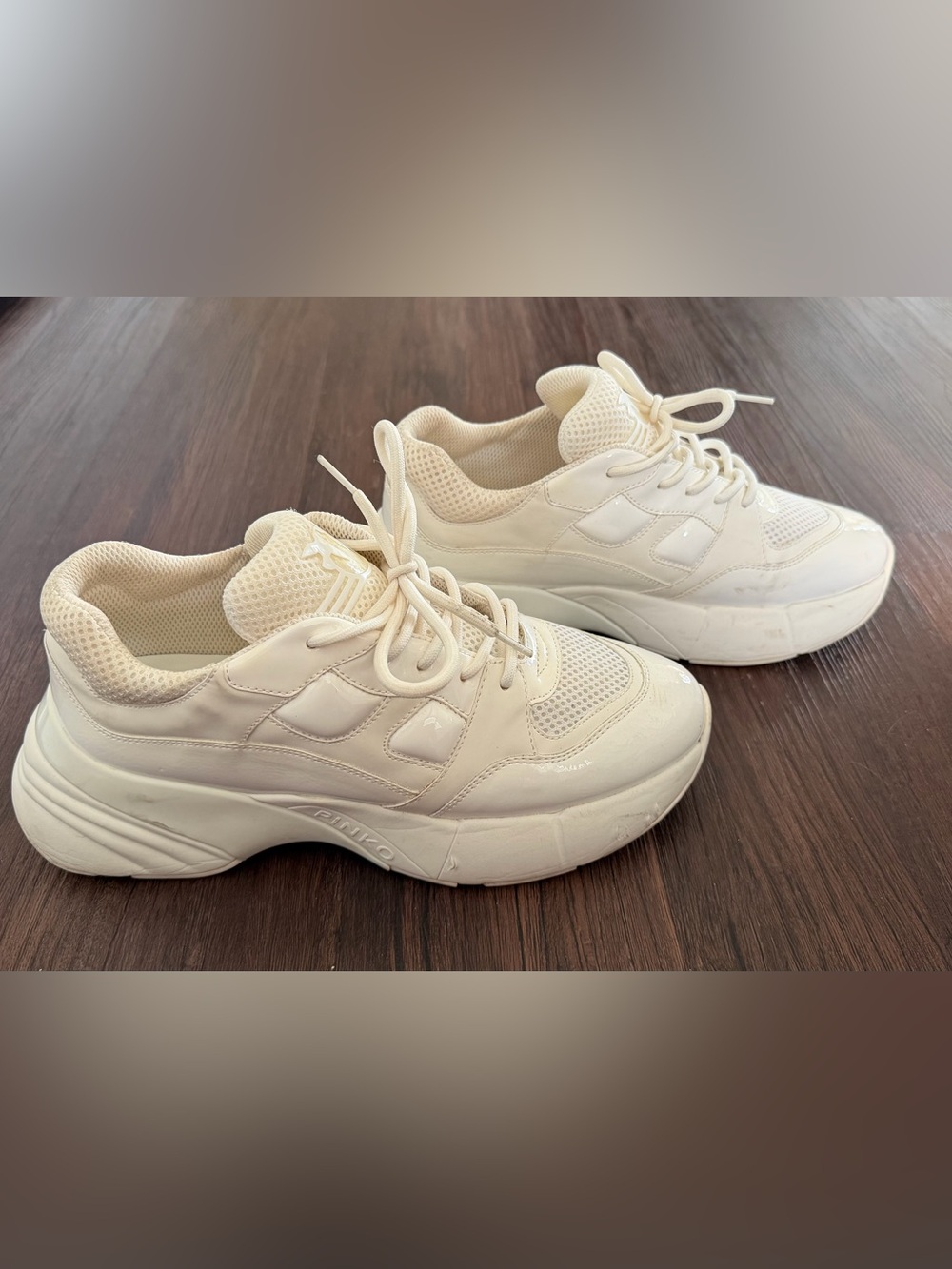 Pinko Cream/Off-White Platform Sneakers